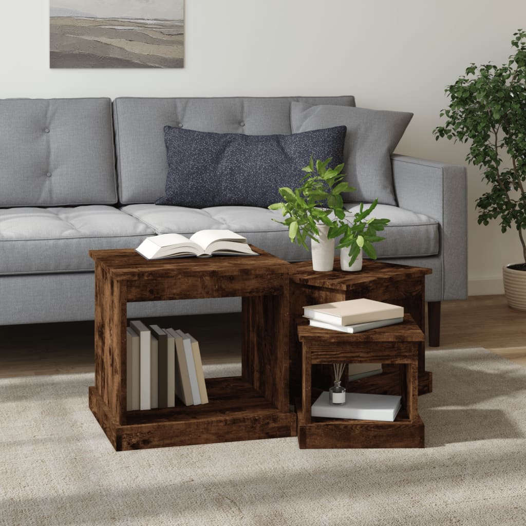Coffee tables, 3 pcs., smoky oak, processed wood