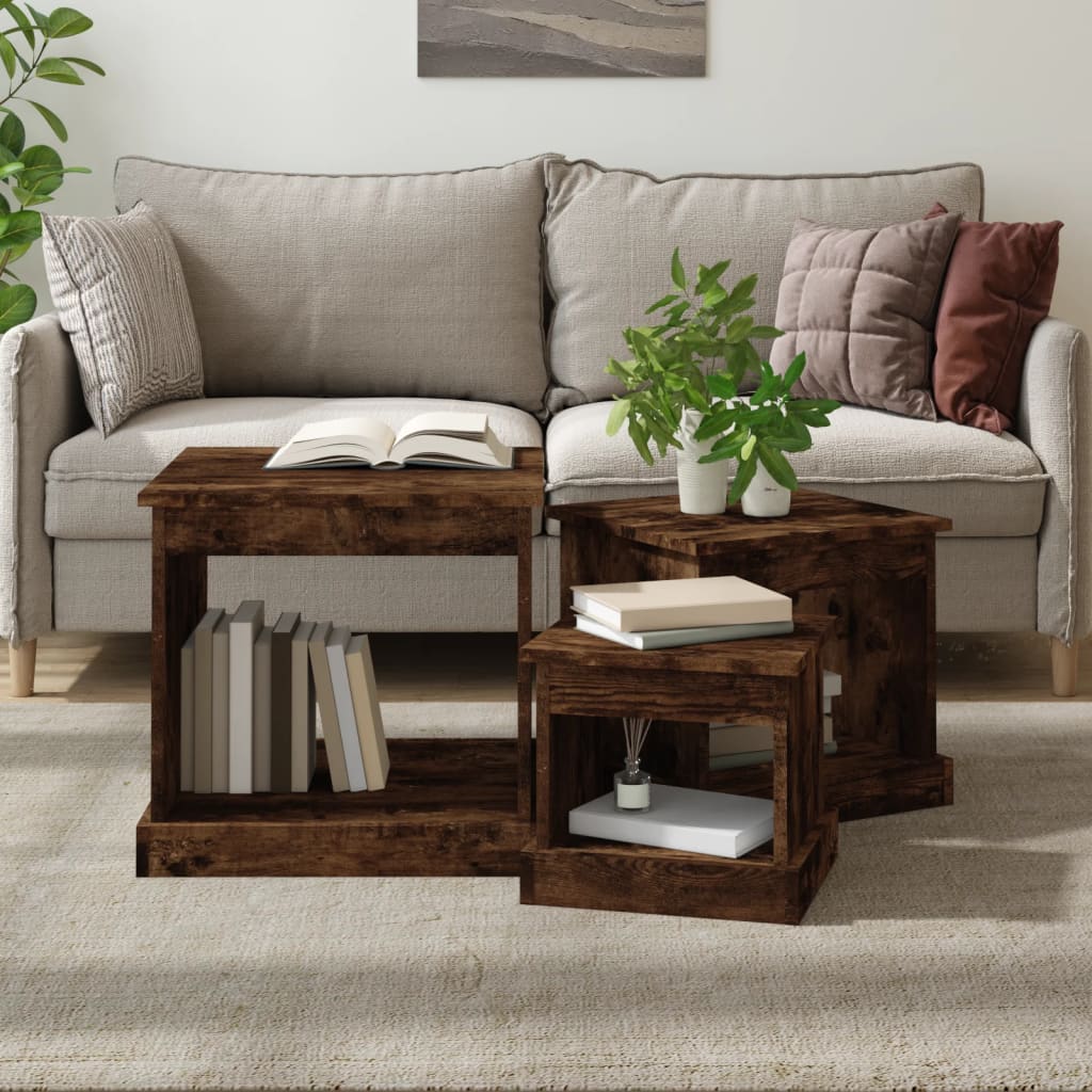 Coffee tables, 3 pcs., smoky oak, processed wood
