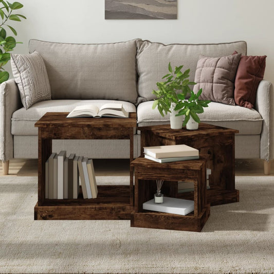 Coffee tables, 3 pcs., smoky oak, processed wood