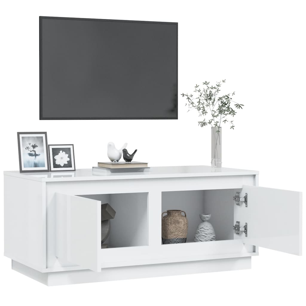 Coffee table, glossy white, 102x50x44 cm, processed wood