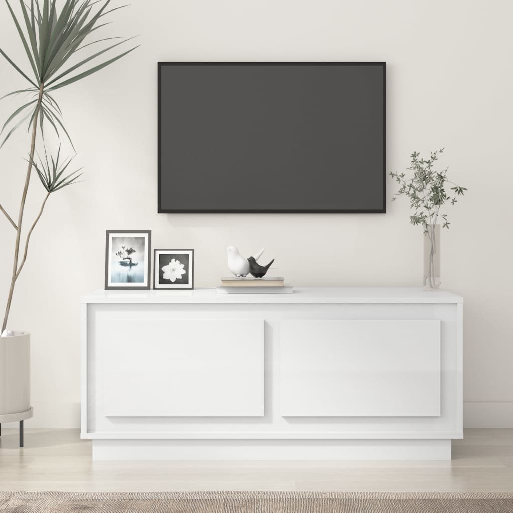 Coffee table, glossy white, 102x50x44 cm, processed wood