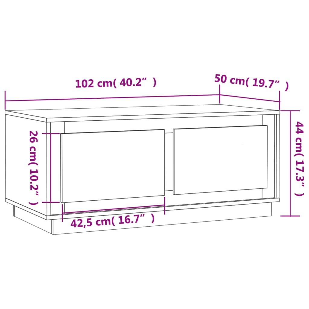 Coffee table, brown oak, 102x50x44 cm, processed wood