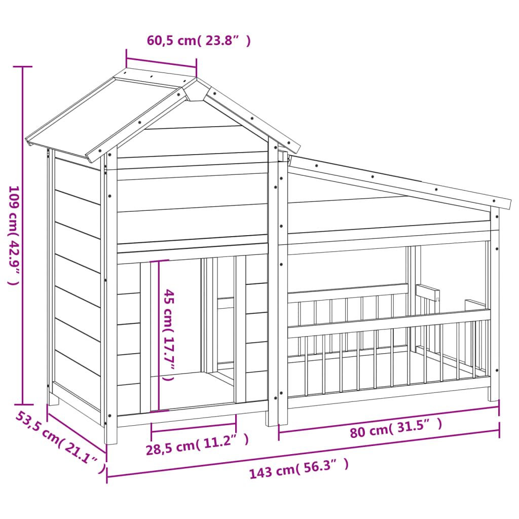Dog cage, gray, 143x60.5x109 cm, solid pine wood