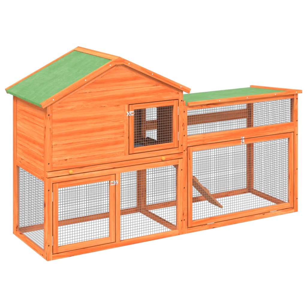 Brown rabbit cage 185.5x60.5x109.5 cm solid pine wood