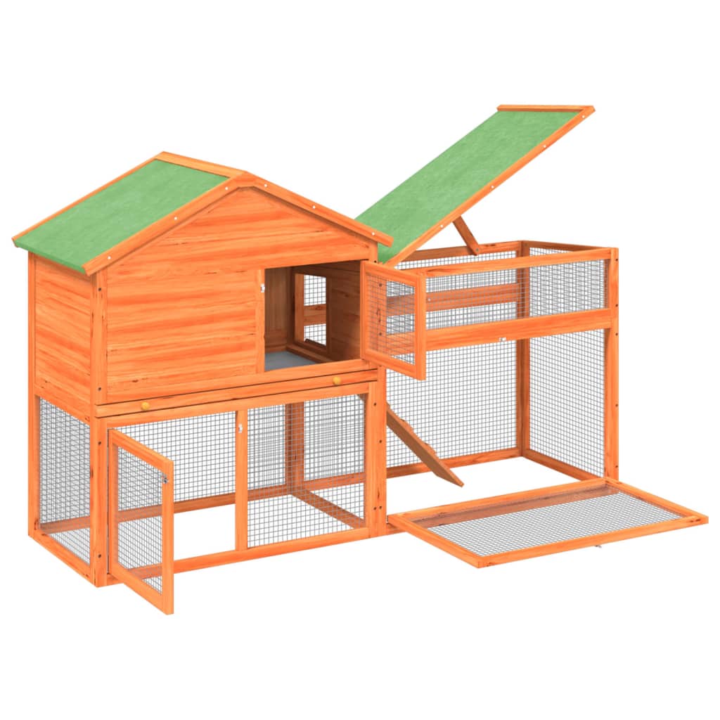 Brown rabbit cage 185.5x60.5x109.5 cm solid pine wood