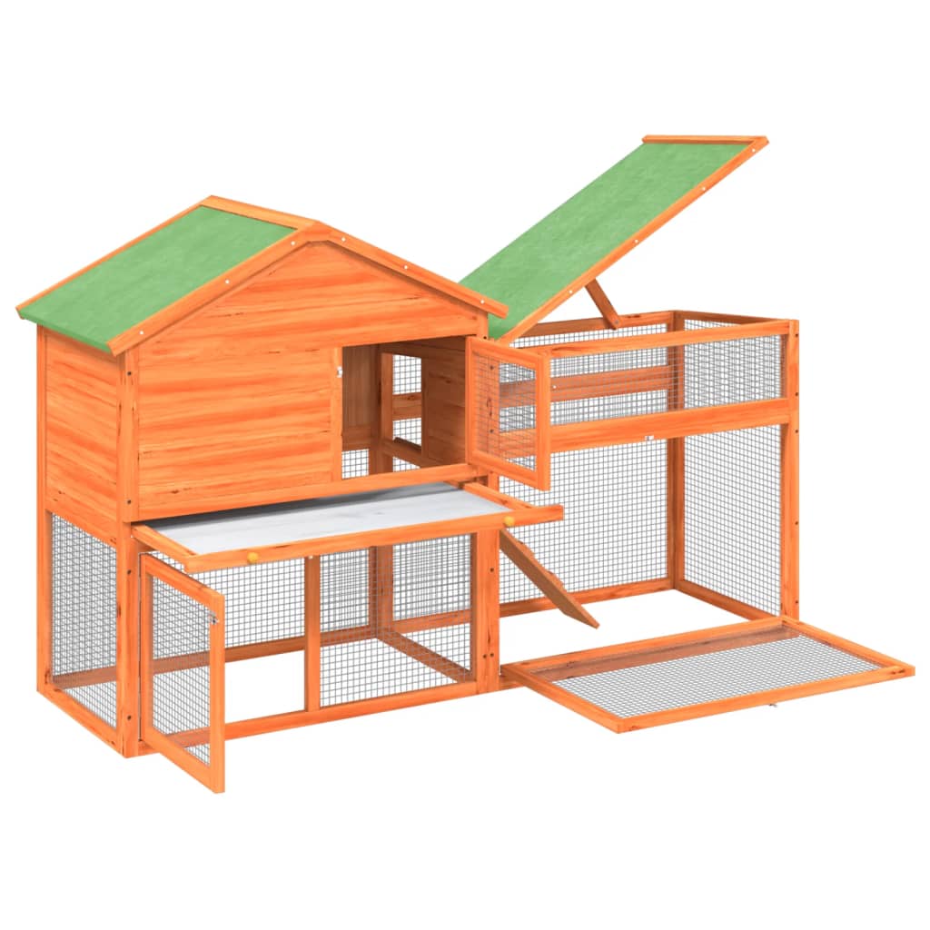 Brown rabbit cage 185.5x60.5x109.5 cm solid pine wood