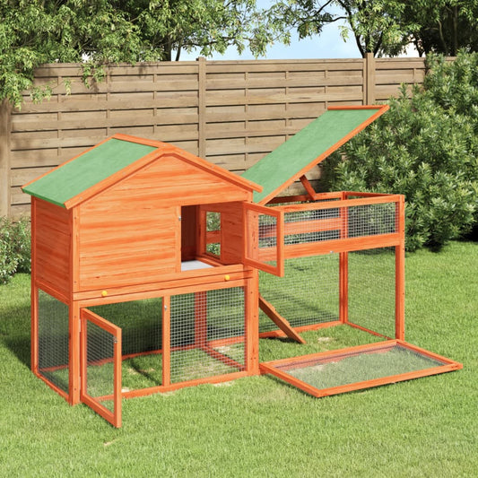 Brown rabbit cage 185.5x60.5x109.5 cm solid pine wood