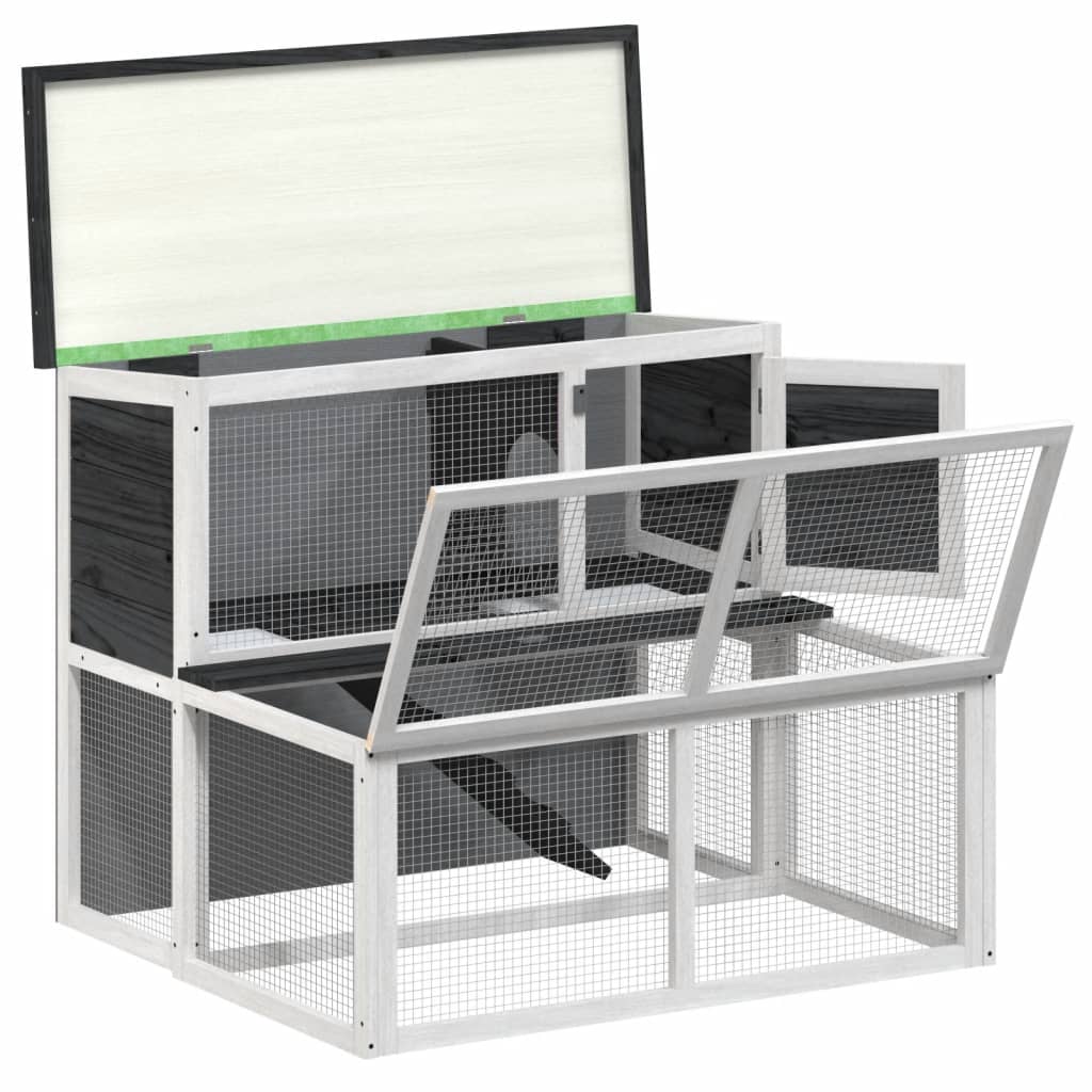 Rabbit cage, gray, 102x90x84.5 cm, solid pine wood