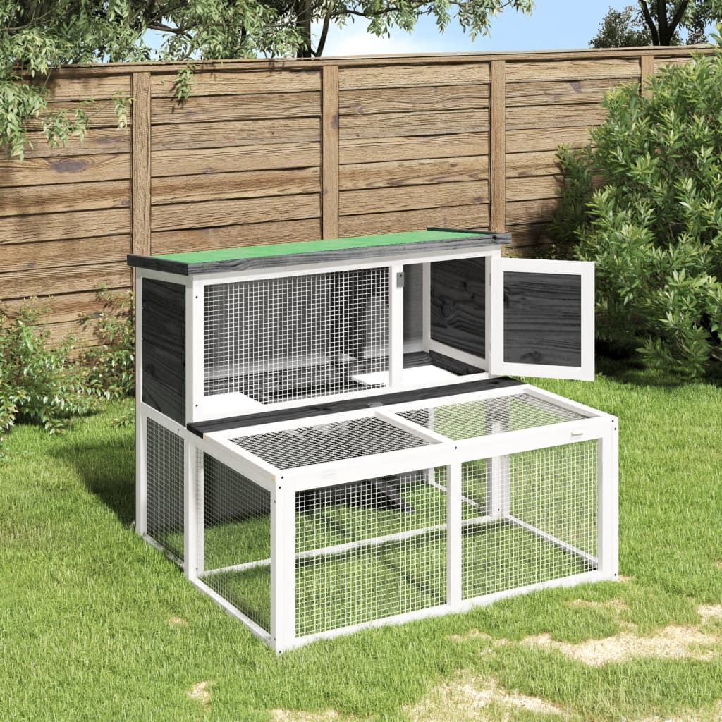 Rabbit cage, gray, 102x90x84.5 cm, solid pine wood