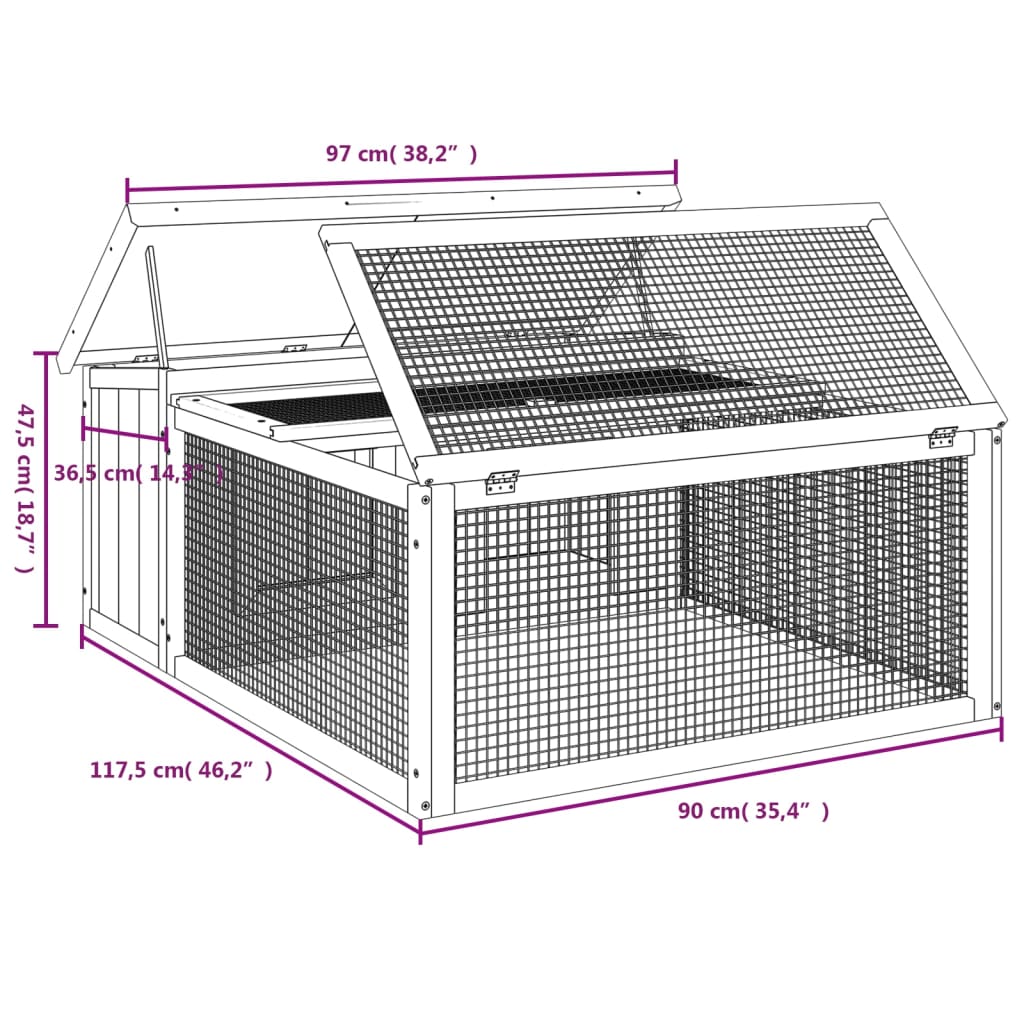 Rabbit cage, brown, 117.5x97x47.5 cm, solid pine wood
