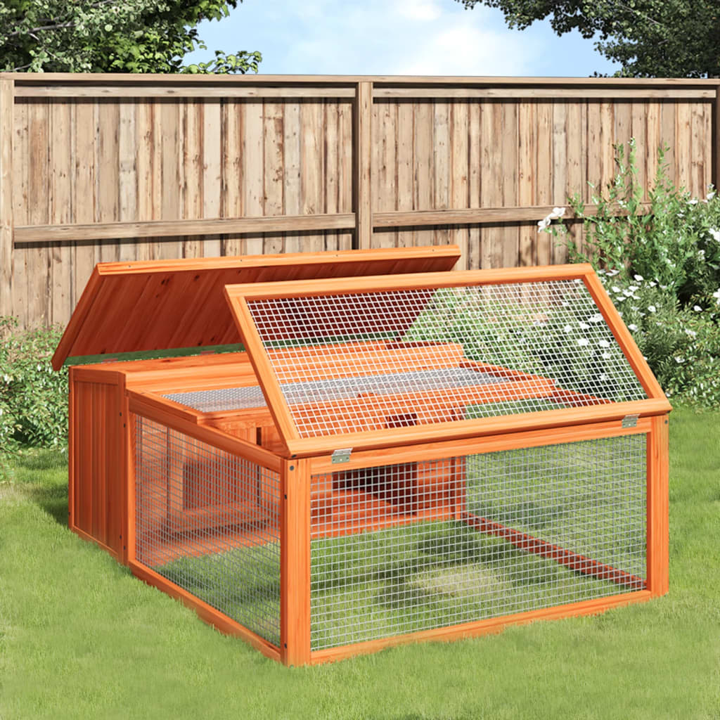 Rabbit cage, brown, 117.5x97x47.5 cm, solid pine wood