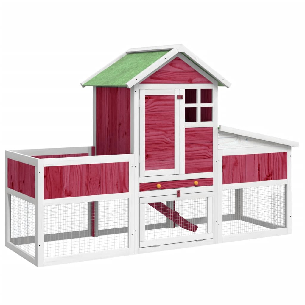 Rabbit cage, red, 170x63x113 cm, solid pine wood