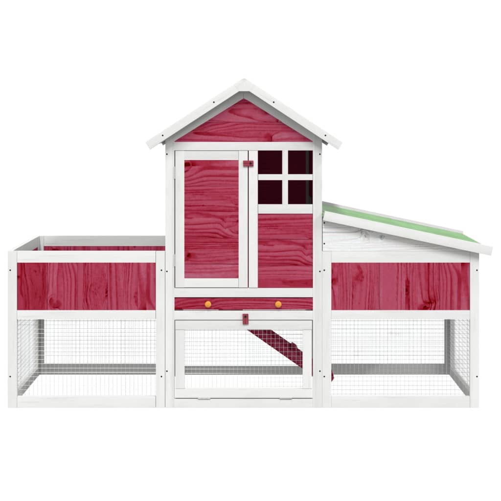 Rabbit cage, red, 170x63x113 cm, solid pine wood