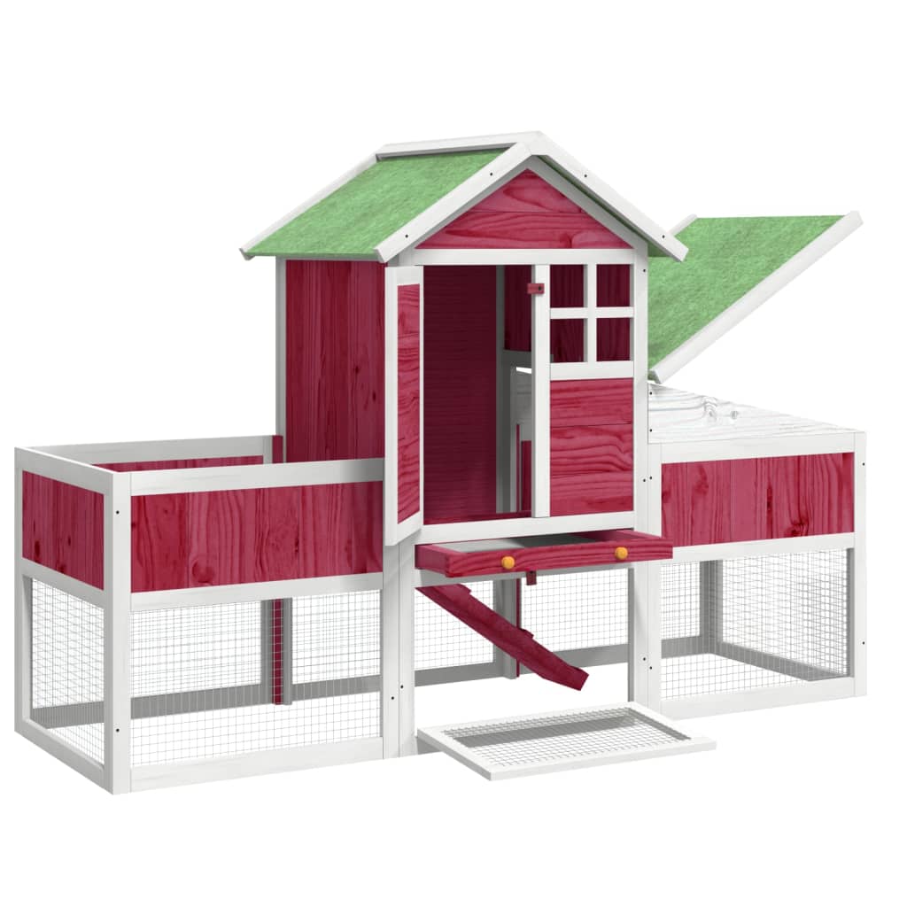 Rabbit cage, red, 170x63x113 cm, solid pine wood