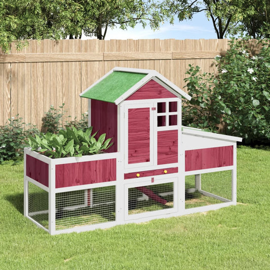 Rabbit cage, red, 170x63x113 cm, solid pine wood