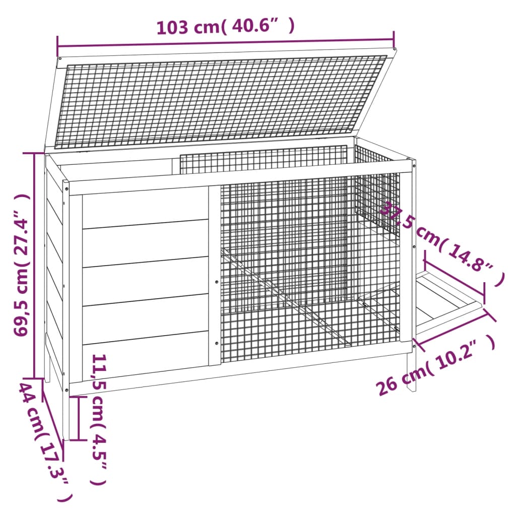 Rabbit cage red 103x44x69.5 cm solid pine wood