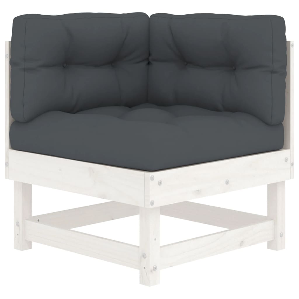 Corner sofa with cushions, white, solid pine wood