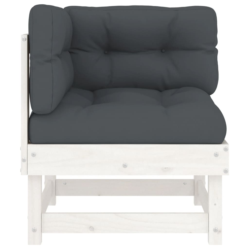 Corner sofa with cushions, white, solid pine wood