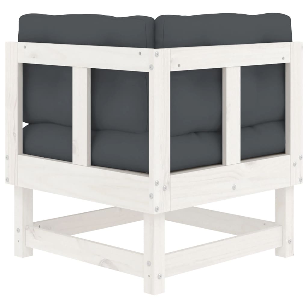 Corner sofa with cushions, white, solid pine wood