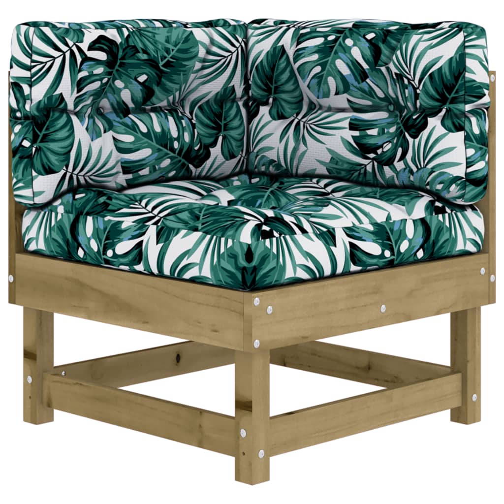 Corner sofa with cushions, treated pine wood