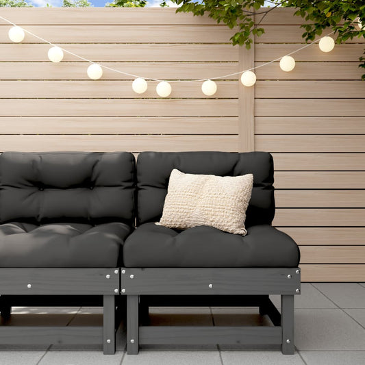 Medium sofa with cushions, gray, solid pine wood