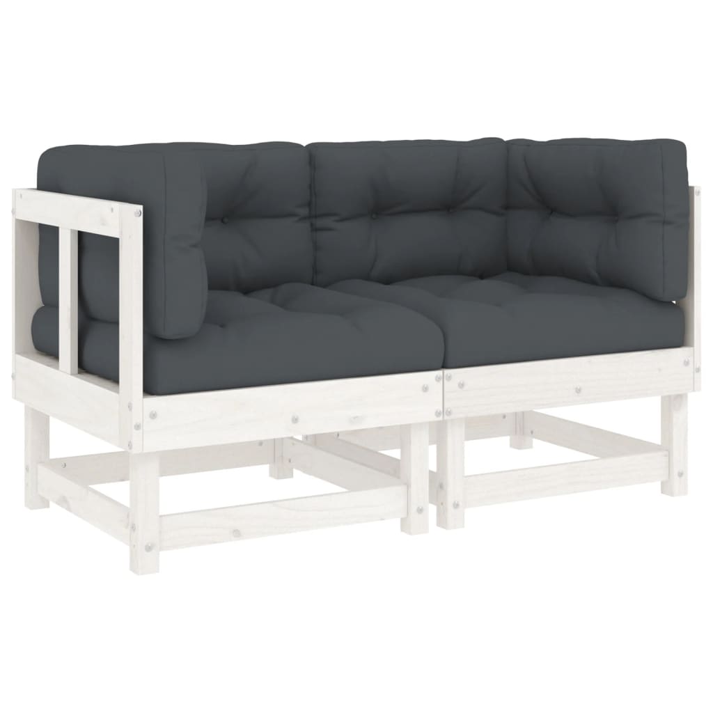 Corner sofas with cushions, 2 pcs., white, solid pine wood