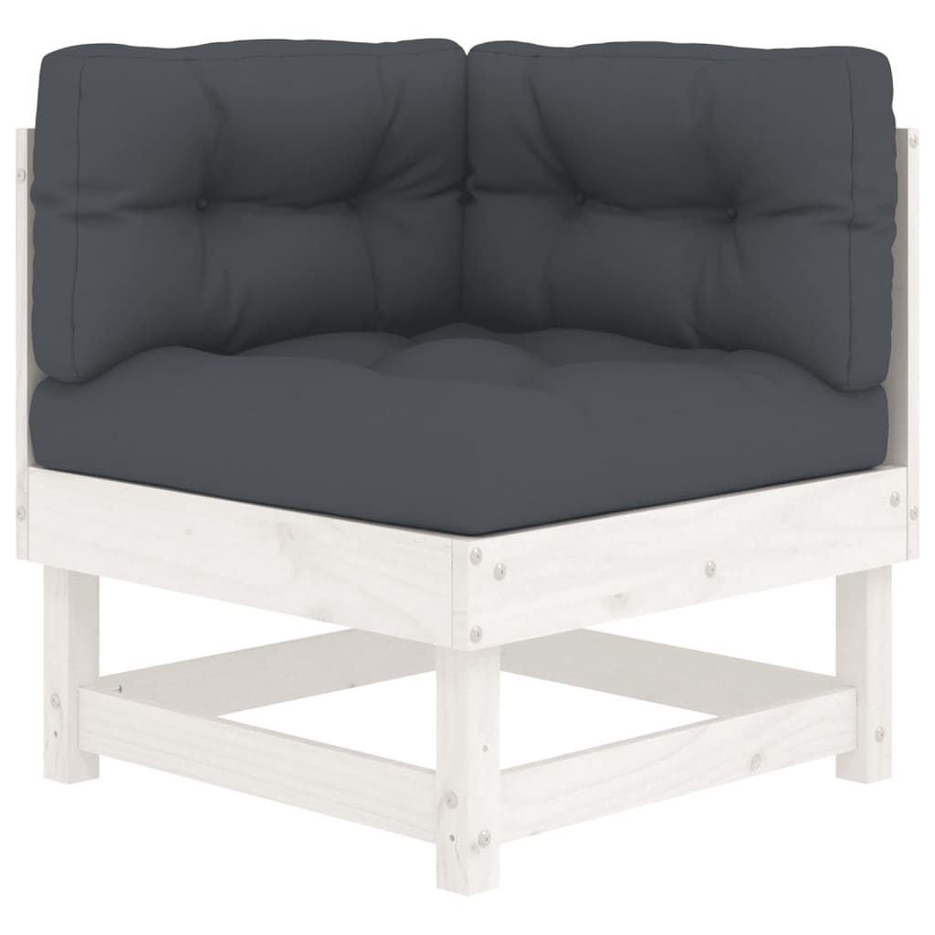 Corner sofas with cushions, 2 pcs., white, solid pine wood