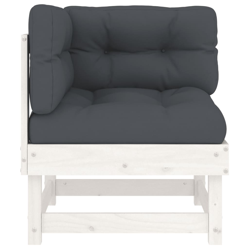 Corner sofas with cushions, 2 pcs., white, solid pine wood