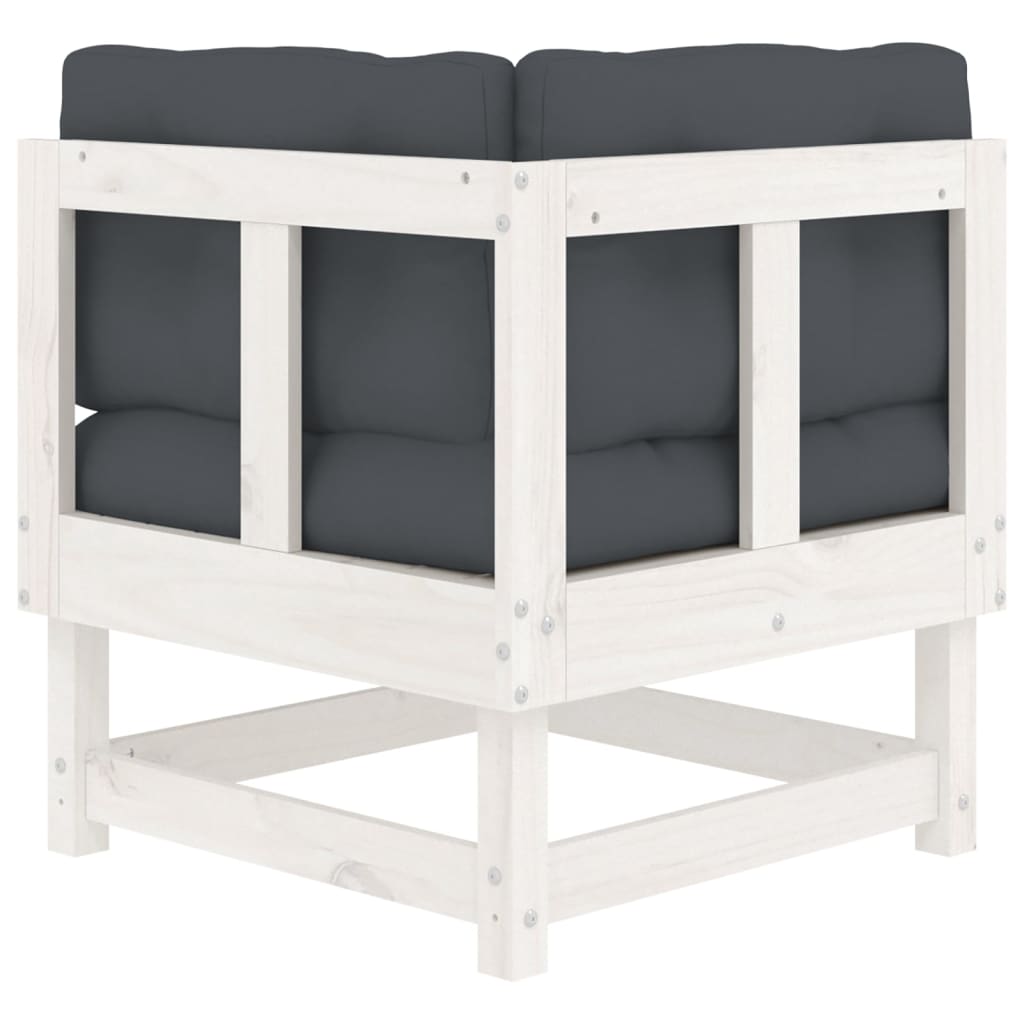 Corner sofas with cushions, 2 pcs., white, solid pine wood