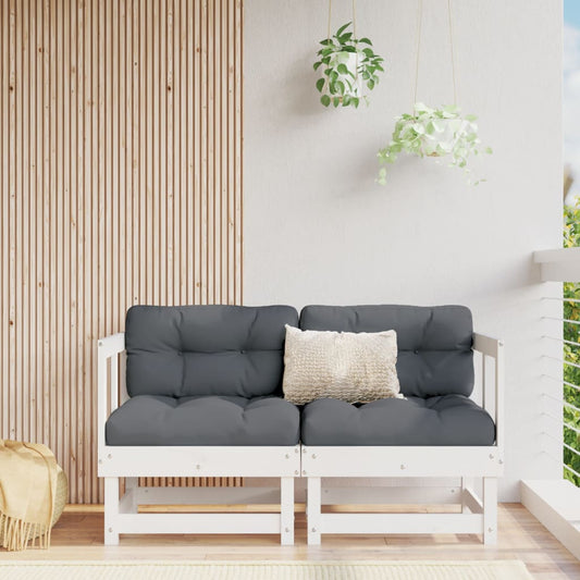 Corner sofas with cushions, 2 pcs., white, solid pine wood