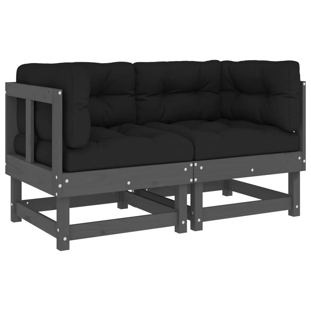 Corner sofas with cushions, 2 pcs., gray, solid pine wood