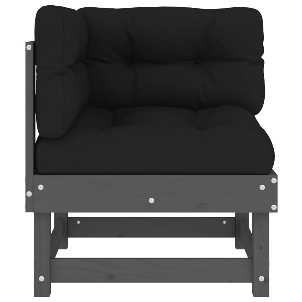 Corner sofas with cushions, 2 pcs., gray, solid pine wood