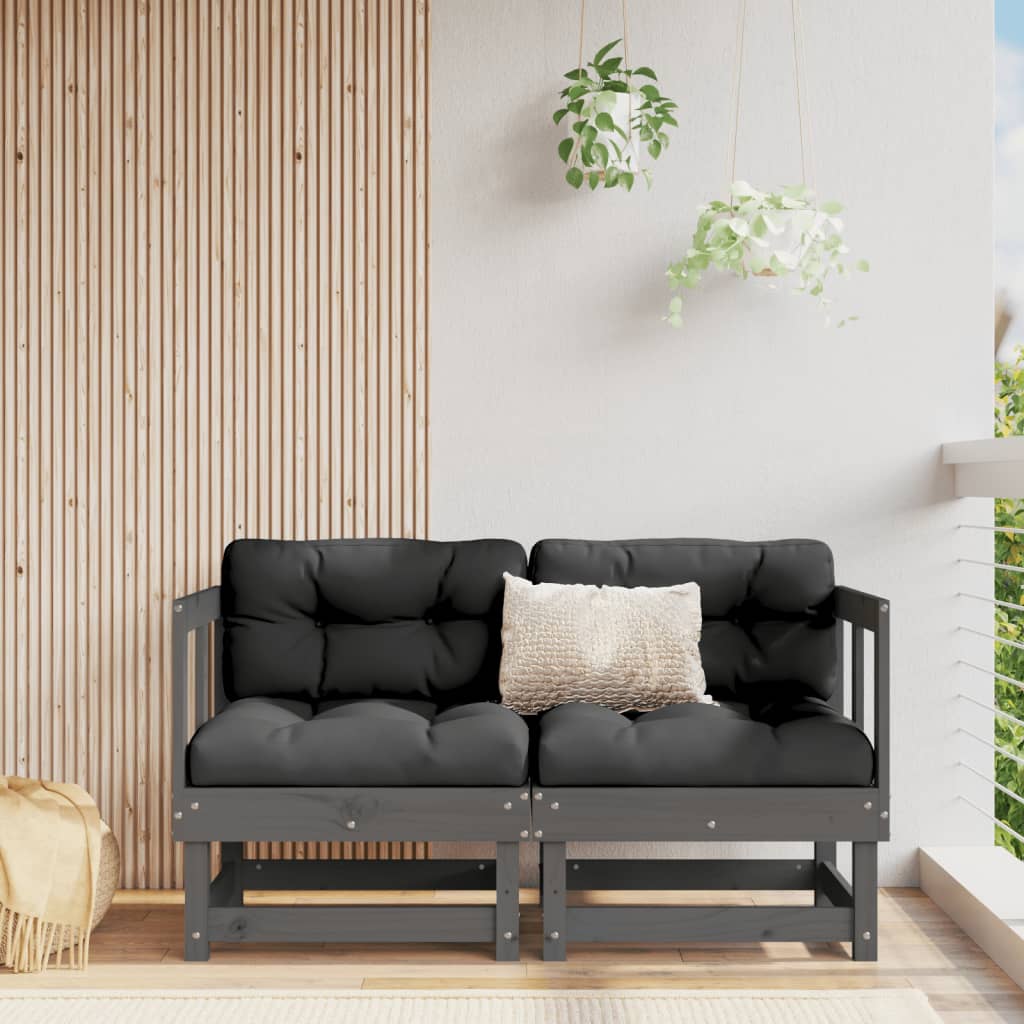 Corner sofas with cushions, 2 pcs., gray, solid pine wood