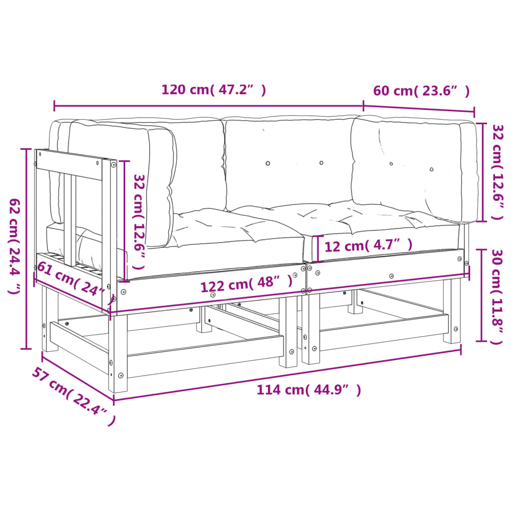 Corner sofas with cushions, 2 pcs., solid pine wood