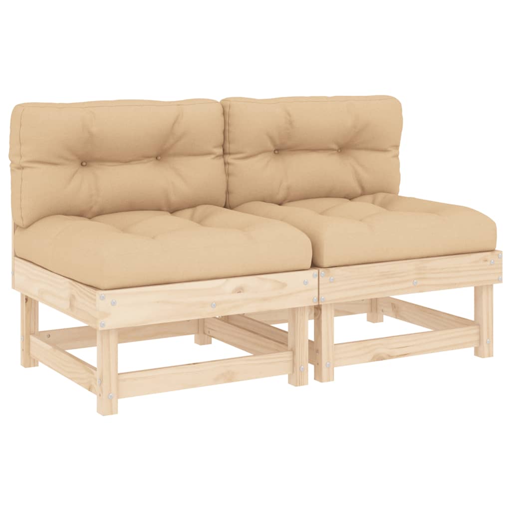 Medium sofas with cushions, 2 pcs., solid pine wood