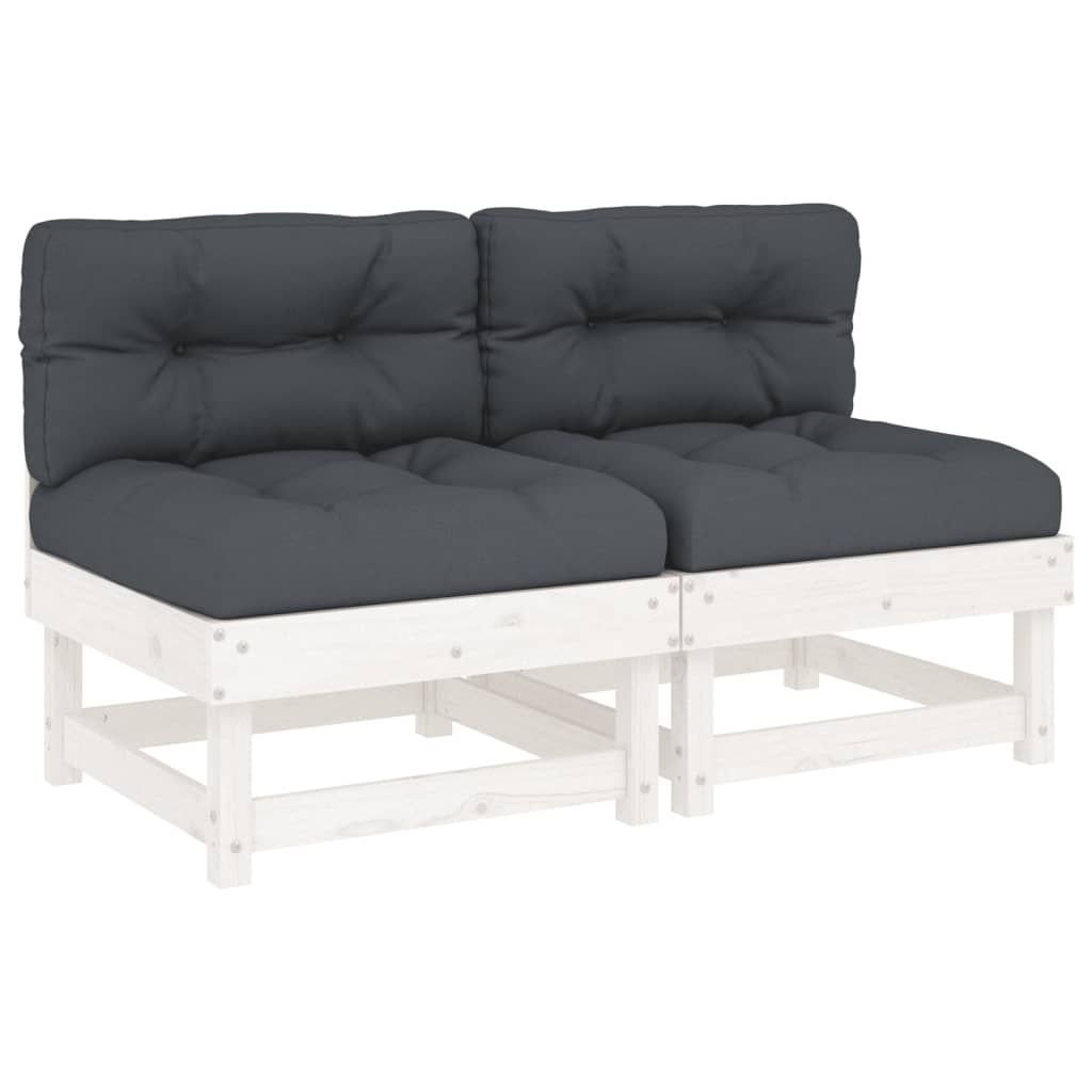 Middle sofas with cushions, 2 pcs., white, solid pine wood
