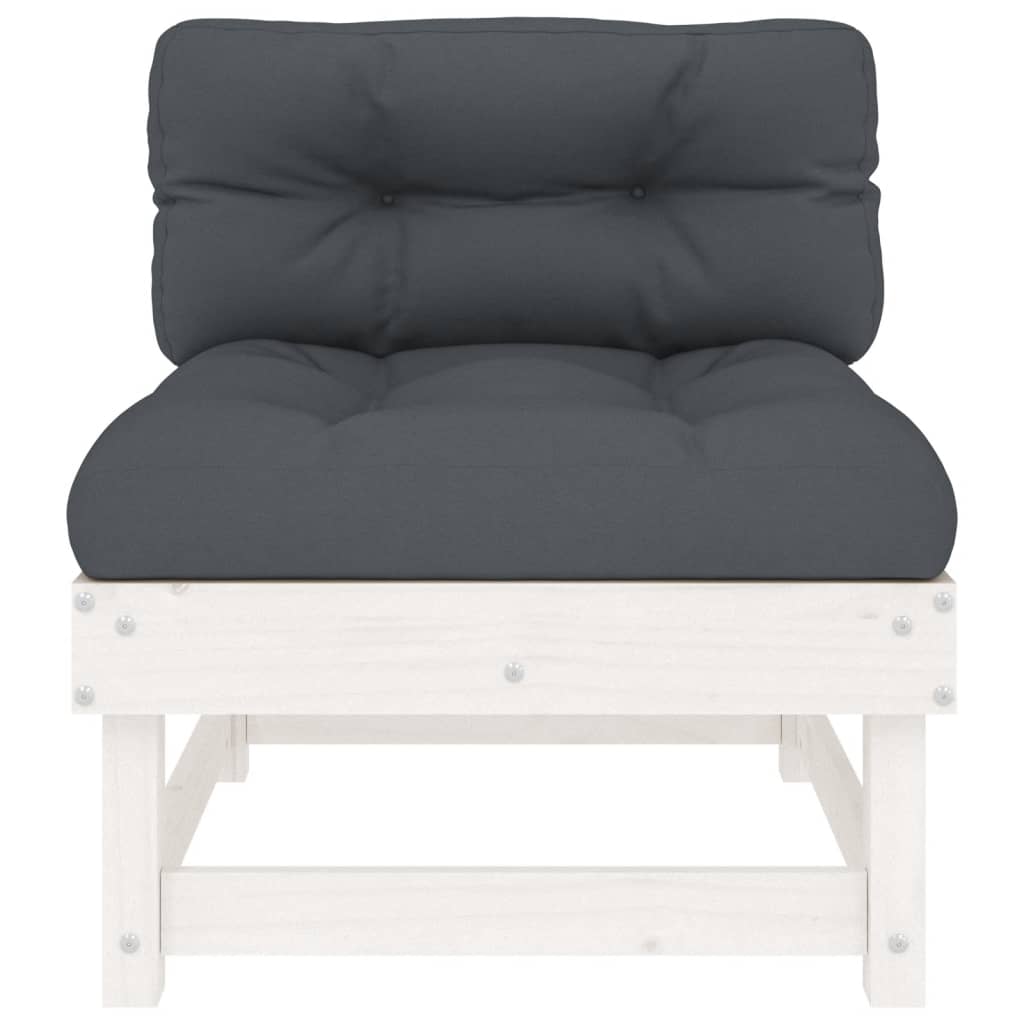 Middle sofas with cushions, 2 pcs., white, solid pine wood