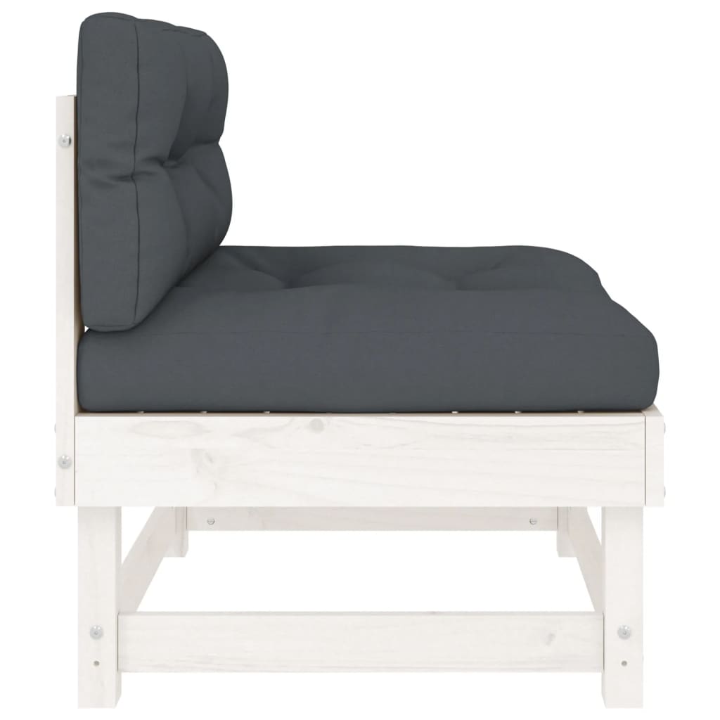 Middle sofas with cushions, 2 pcs., white, solid pine wood