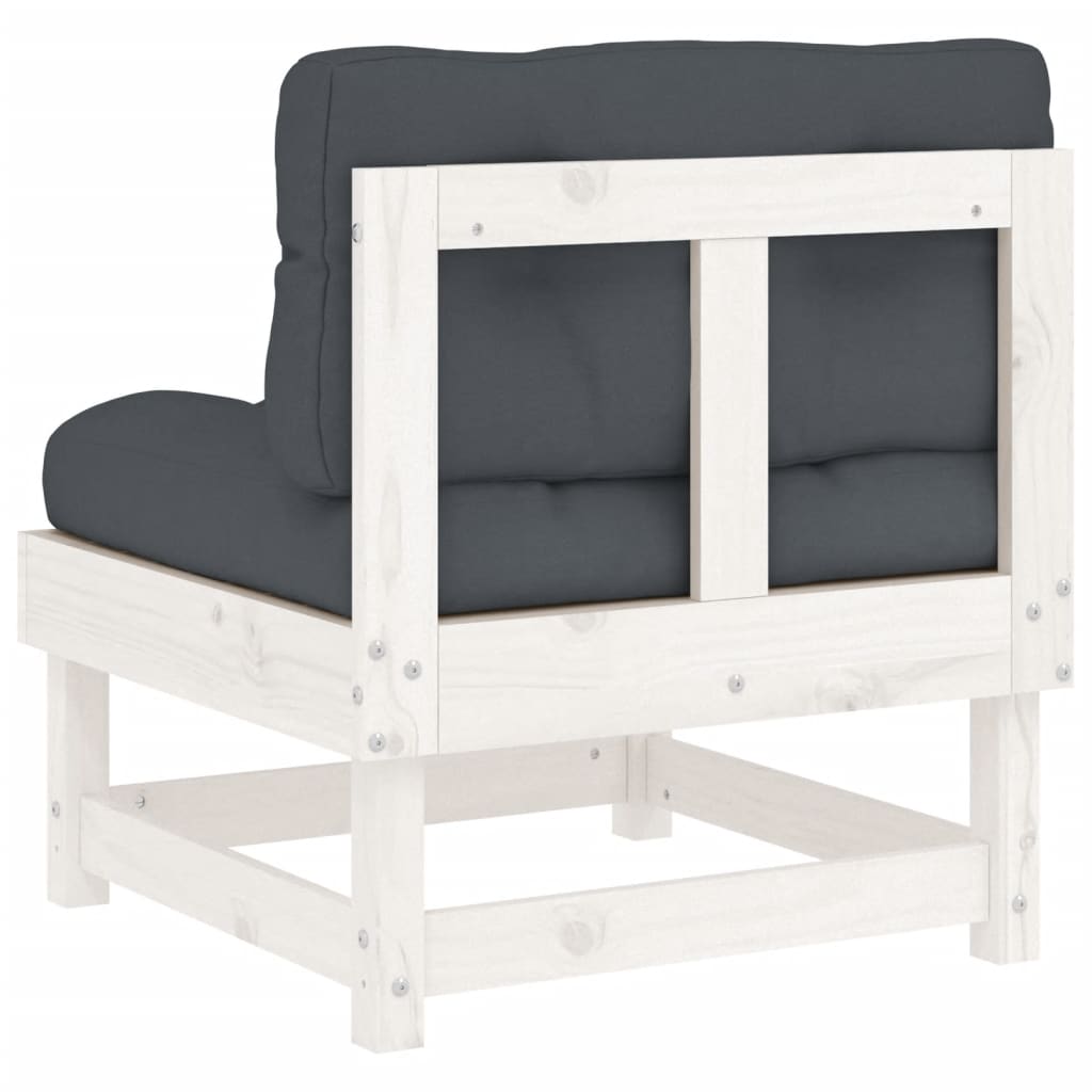 Middle sofas with cushions, 2 pcs., white, solid pine wood
