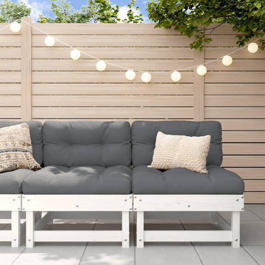 Middle sofas with cushions, 2 pcs., white, solid pine wood