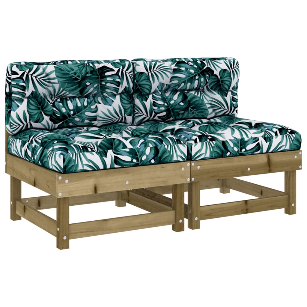 Middle sofas with cushions, 2 pcs., treated pine wood