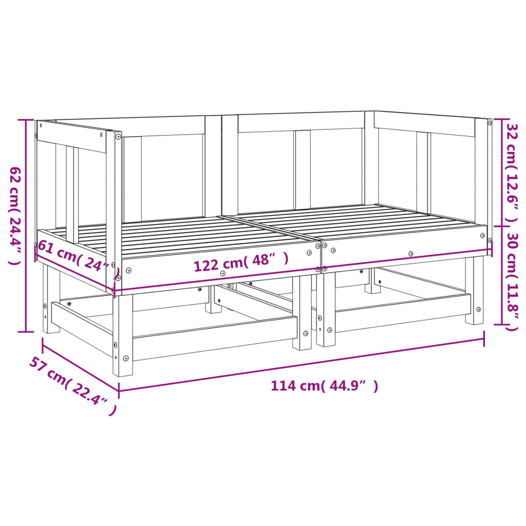 Garden corner sofa, 2 pcs., gray, solid pine wood