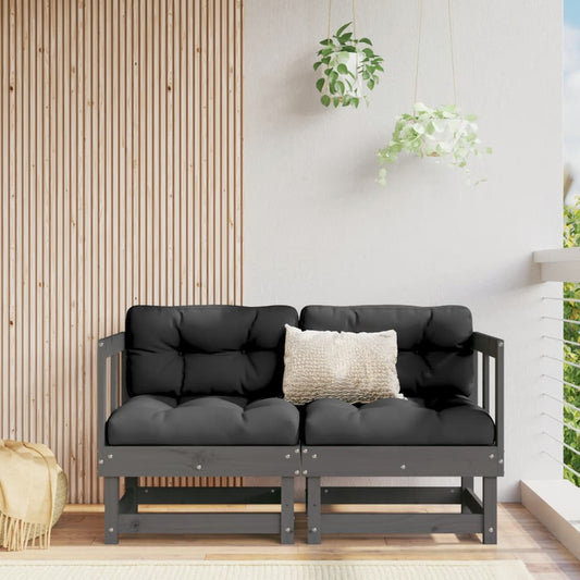 Garden corner sofa, 2 pcs., gray, solid pine wood