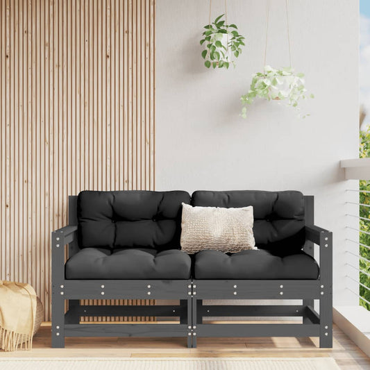 Garden corner sofa, 2 pcs., gray, solid pine wood