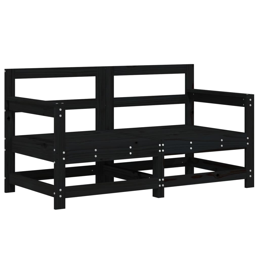 Garden corner sofa, 2 pcs., black, solid pine wood