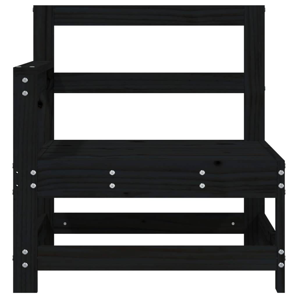 Garden corner sofa, 2 pcs., black, solid pine wood