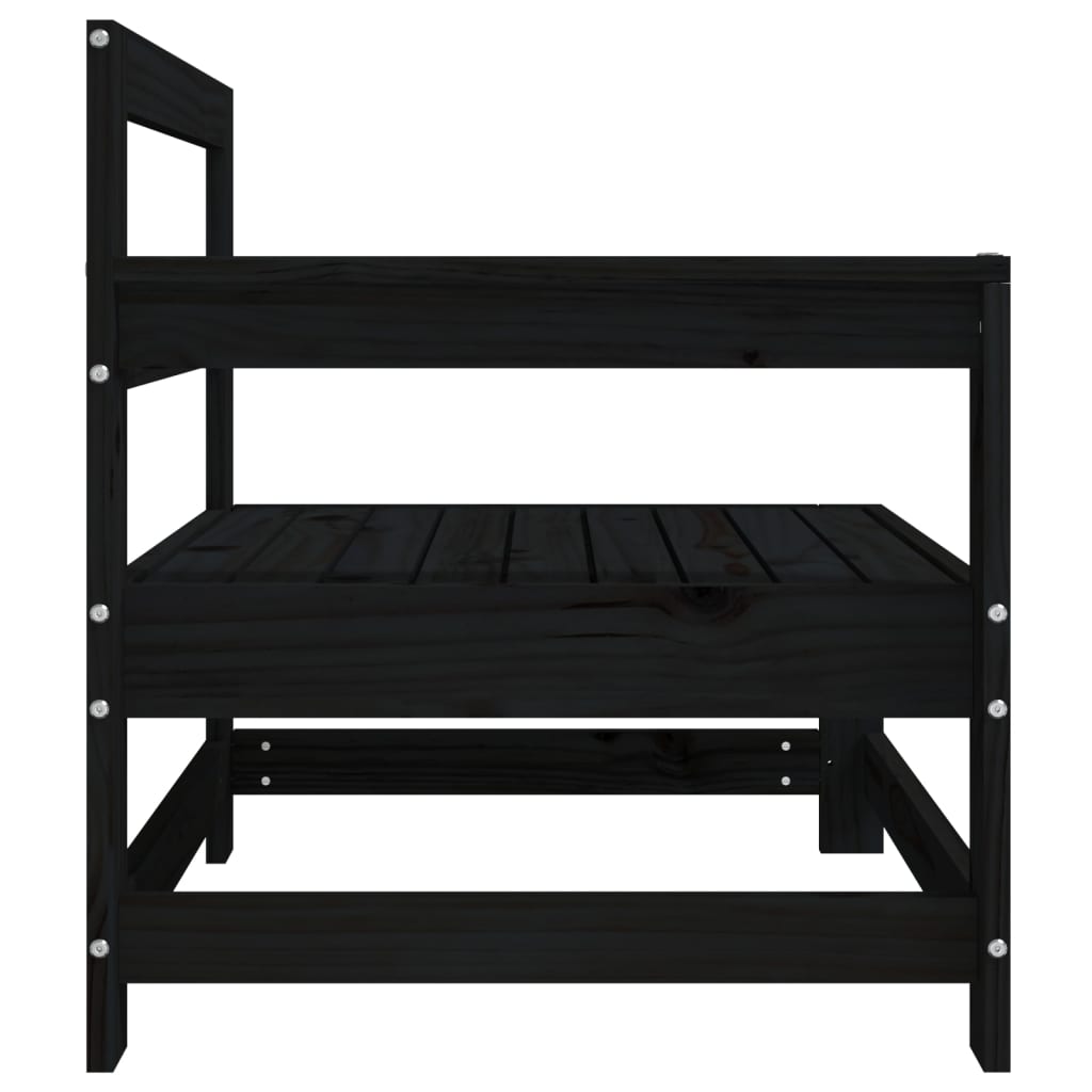 Garden corner sofa, 2 pcs., black, solid pine wood