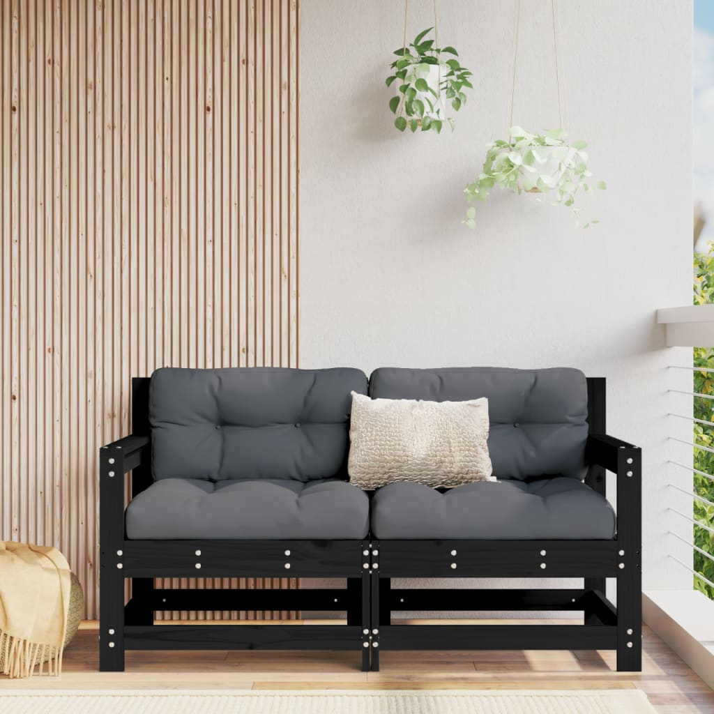 Garden corner sofa, 2 pcs., black, solid pine wood