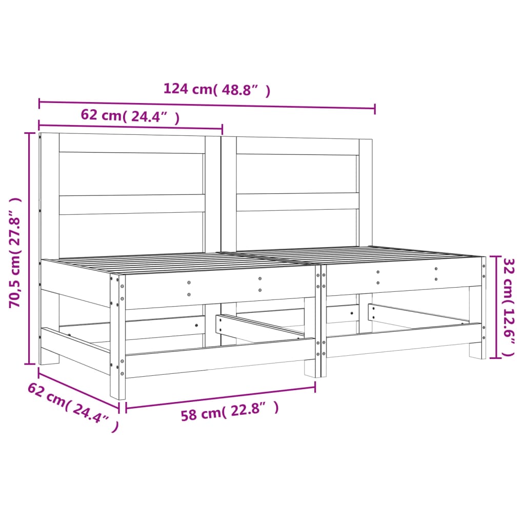 Medium sofas for the garden, 2 pcs., gray, solid pine wood