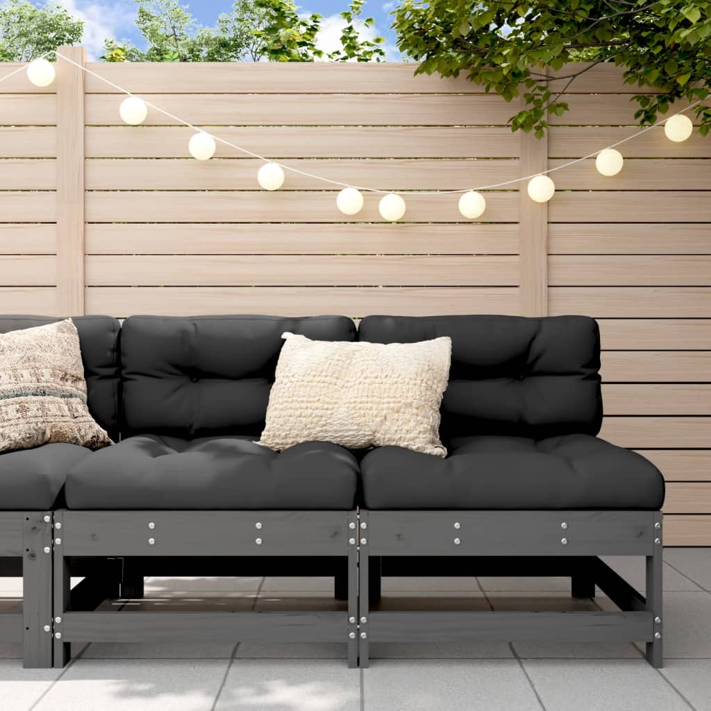 Medium sofas for the garden, 2 pcs., gray, solid pine wood